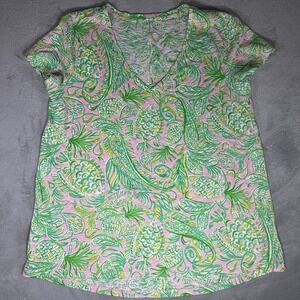 Lilly Pulitzer Womens Etta V Neck Top Size L Mandevilla Baby‎ Fins & Flippers